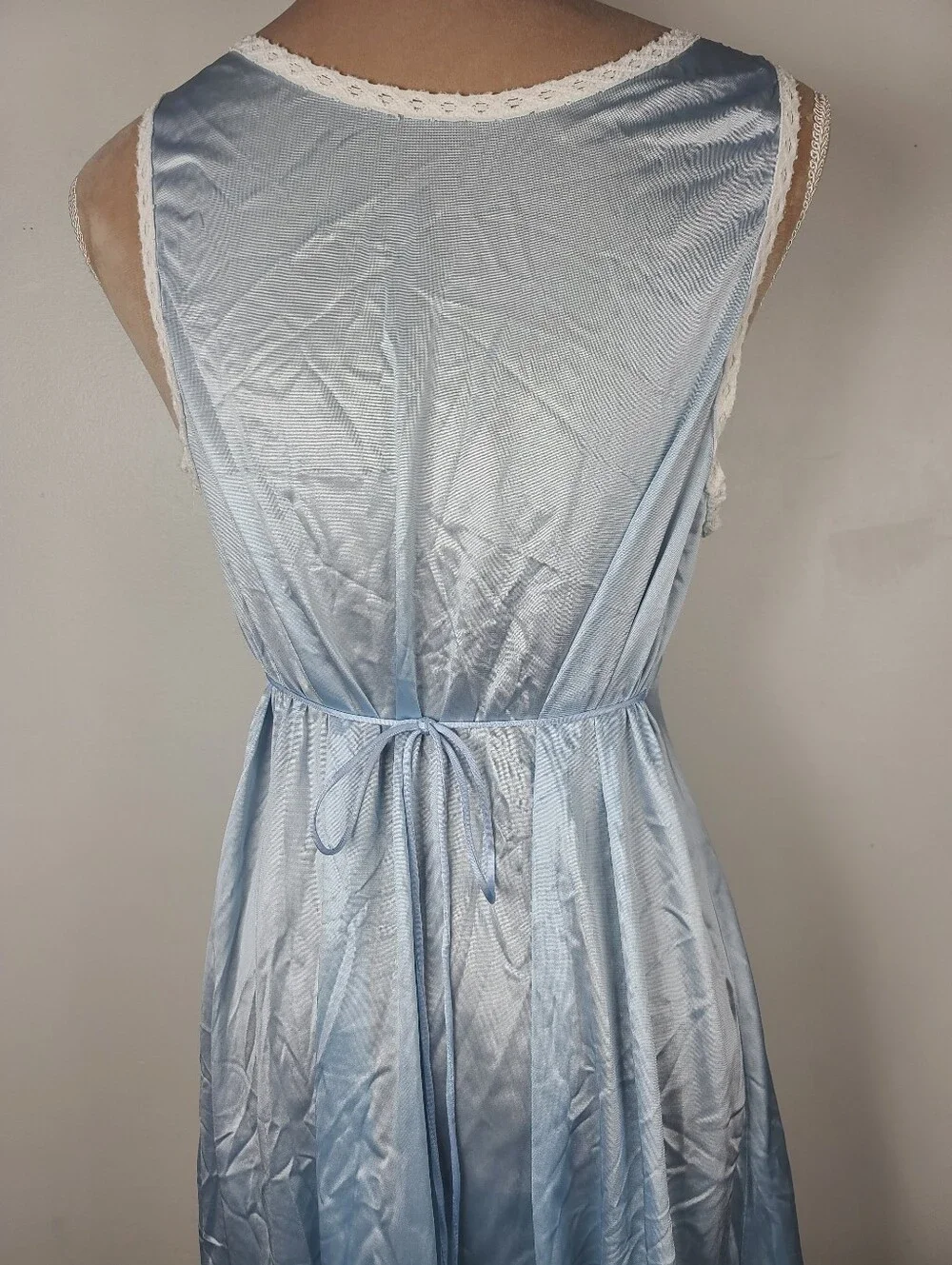 Vtg 60's Lorraine Blue Nylon Lace Front Sleeveless Midi Slip Retro Nightgown M - Picture 9 of 15